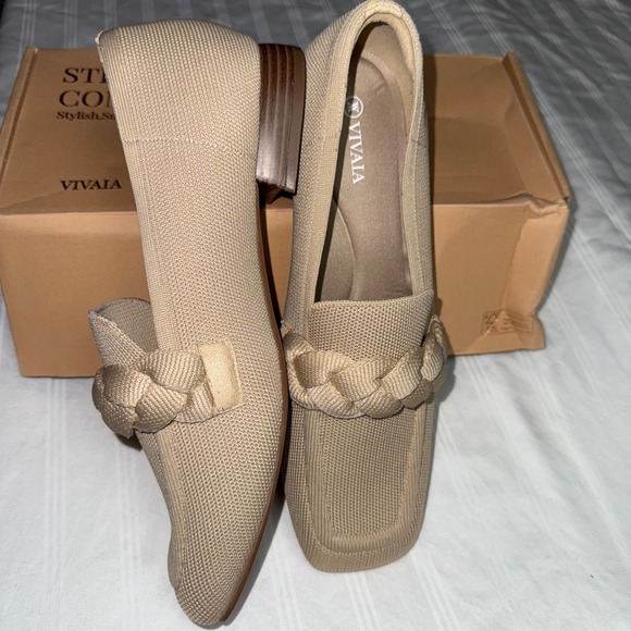 Vivaia Knit Loafers‎ Braided Square Toe Slip On Loafers Beige Size 10 EUR 41.5 - Picture 6 of 13